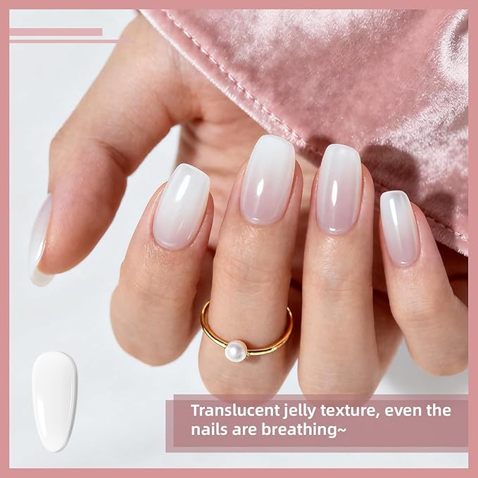 JODSONE 12 PCS Gel Nail Polish Set with Base Coat Top Coat 10 Colors White Pink Nude Jelly Gel Polish Perfect for DIY Nail Art at Home