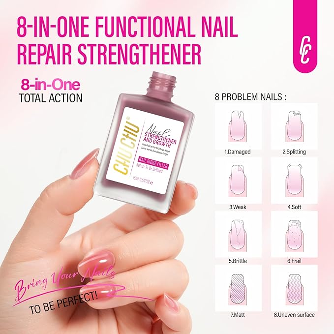 Nail Strengthener for Women: 8 in 1 Natural Nail Hardener Extra Strong and Growth - Coral Red Nail Polish Hardener Ridge Filler Concealer for Weak and Damaged Nails 15ml