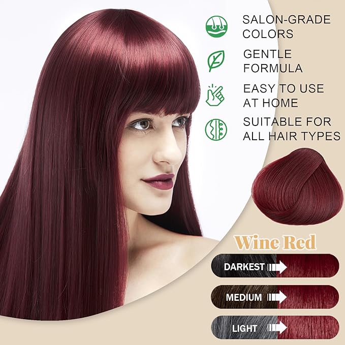 Wine Red Hair Dye Shampoo 3-in-1, Instant Shampoo Hair Dye for Women, Natural Red Shampoo for Painting Hair, Burgundy Shampoo Dye Hair Color Lasts up to 4 Weeks, Champu Para Pintar el Pelo, 16.9 Fl Oz