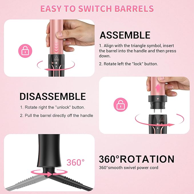 5 in 1 Curling Iron, Sixriver Hair Curling Wand Set with Curling Thermal Brush&4 Interchangeable Ceramic Curling Wand(0.4”-1.25”), Long Lasting Curls, Fast Heating Hair Wand Curler with Glove&2 Clips