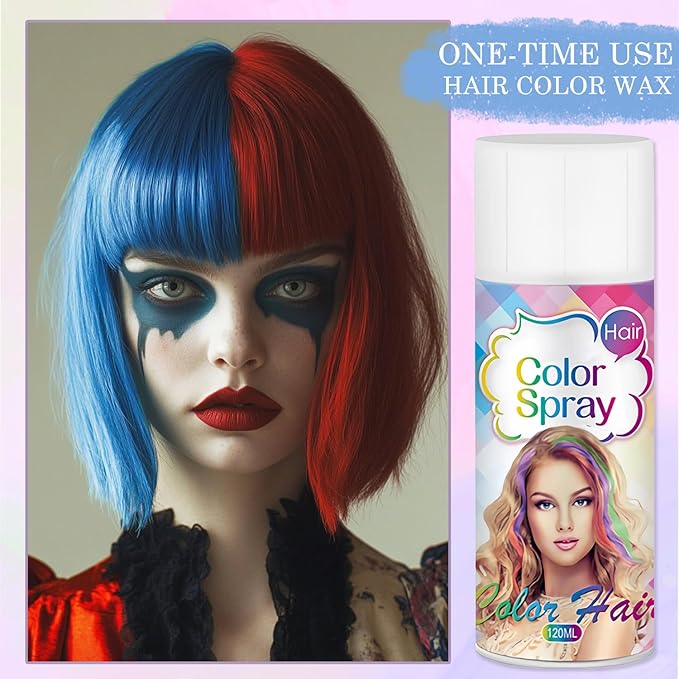 Temporary Hair Color Spray for Women and Kids, One-Time Use Hair Color Wax, Washable Disposable Natural Hair Spray Hair Strong Style for Party, Hollowen, Cosplay (Blue, 120ML)