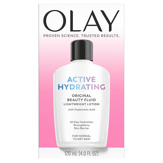 Olay Face Moisturizer, Active Hydrating Beauty Fluid Lotion, Original Facial Moisturizer, 4 Oz. (Pack of 2)