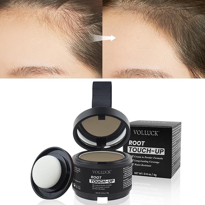 VOLLUCK Hairline Powder Instantly, Root Touch up Powder Hair Color Upgraded, Grey Root Cover up Conceals Hair Loss, Hairline Shadow for Women & Men for Thinning Hair Natural, Sweatproof (Brown)