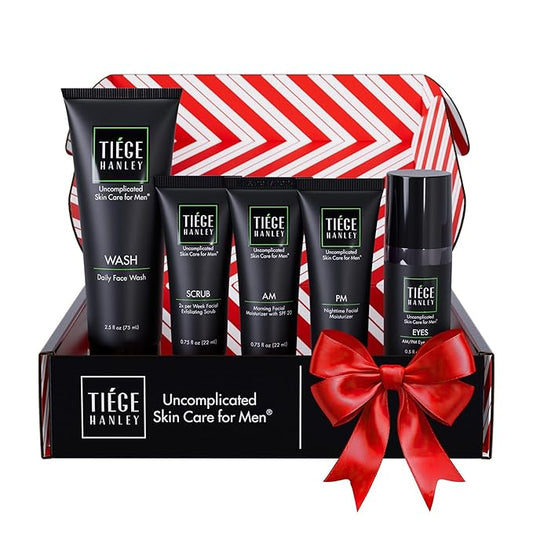 Tiege Hanley Skin Care Set for Men, Advanced Routine, System Level 2, Daily Face Wash, Facial Scrub, Two Moisturizers, and Eye Cream for Healthy, Hydrated Skin, Men’s Skin Care, 5 Piece Kit