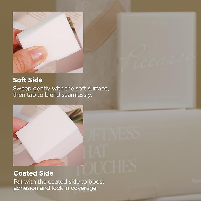 Piccasso FB33 Foundation Brush With Sponge 6P – Tapping Cover Brush for Liquid & Cream Foundation, Fills Pores with Soft Bristles for Smooth and Flawless Face Makeup, Professional Korean Beauty Tool