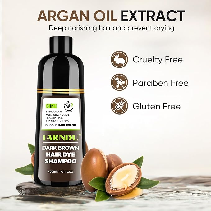Dark Brown Hair Dye Shampoo for Women Men, 3 in 1 Hair Color Shampoo Dye for Grey Hair Coverage Champu Para Canas Mujer