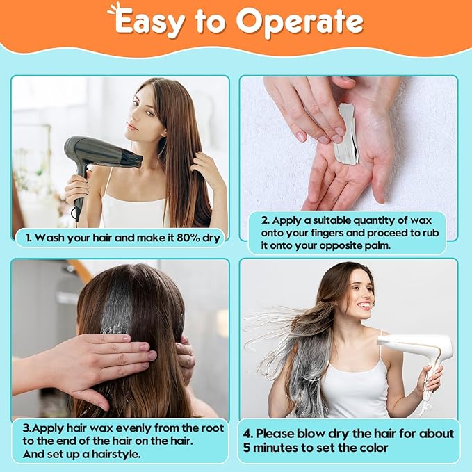 White Hair Color Wax - Temporary & Washable Hair Styling Mud Gel for Men, Women, Kids,For Halloween, Cosplay, Party, Crazy Hair Day & Children's Day