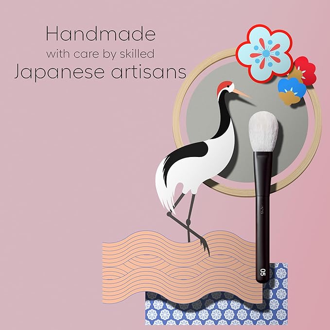 rephr brush 05 - Natural Goat Hair Makeup Brush for Blush, Powder, Highlighter & Bronzer, (38mm Bristles) Handmade in Kumano, Japan