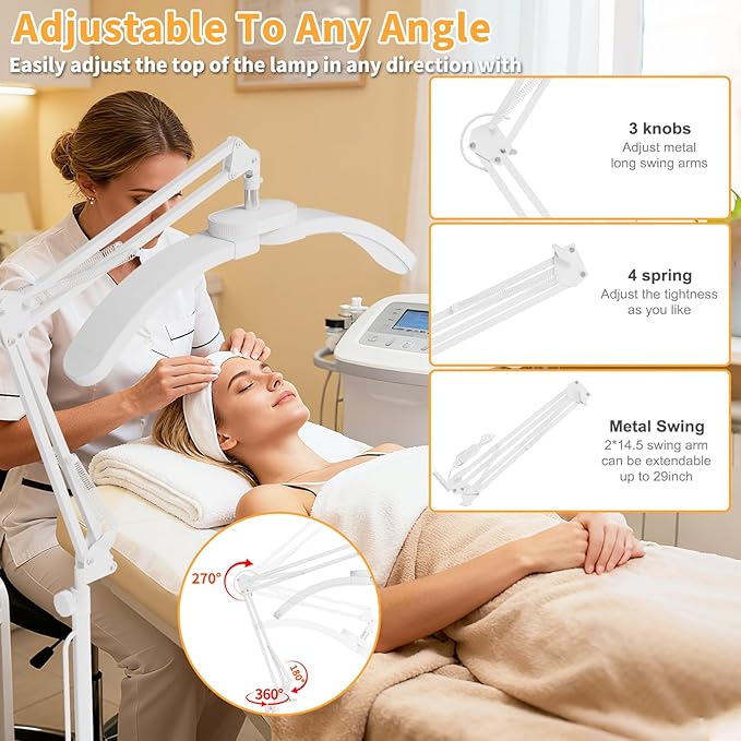 2-in-1 Lash Light for Eyelash Tech, Foldable 2025 New Upgrad Esthetician Light, Half Moon Lamp for Tattoo Artists, Nail Extensions, Beauty - Adjustable Brightness Color & Rotating Arm(White)