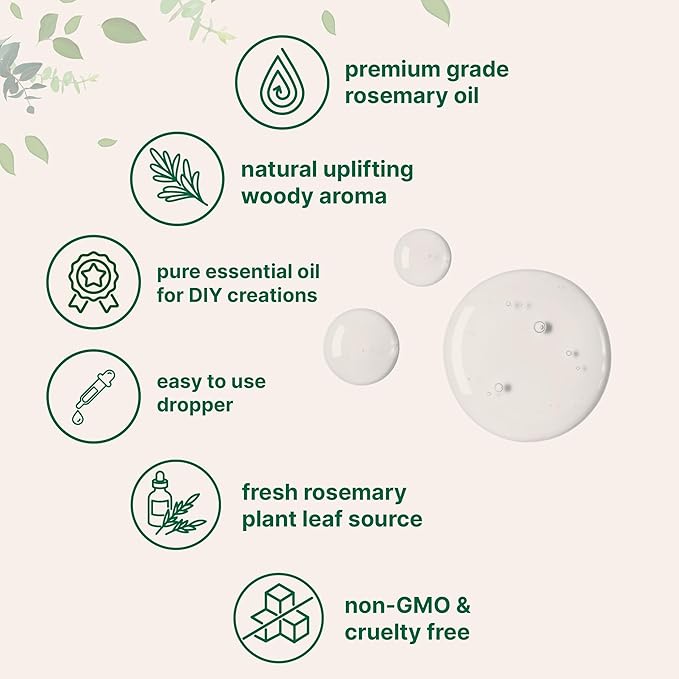 Rosemary Essential Oil for Hair, Scalp & Skin, 8 fl oz – 100% Pure & Natural with Dropper | Aromatherapy, Diffuser, Soap, Candle & Massage Use | Woody Herbal Aroma, Cruelty-Free