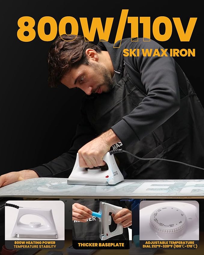 OutdoorMaster Ski Snowboard Tuning and Waxing Kit with Waxing Iron,Universal Wax,Edge Tuner,Brush,Wax Scraper,Ptex,Fixer Screw,Rubber Band