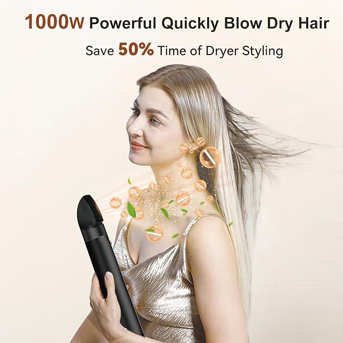 3 in 1 Rotating Hair Dryer Brush Spinning with Detachable Brush(2" & 1.5"),Negative Ionic Brush Blow Dryer 100-120V,3 Heats and 2 Speeds Rotating Hot Air Brush for Curling,Straight,Drying