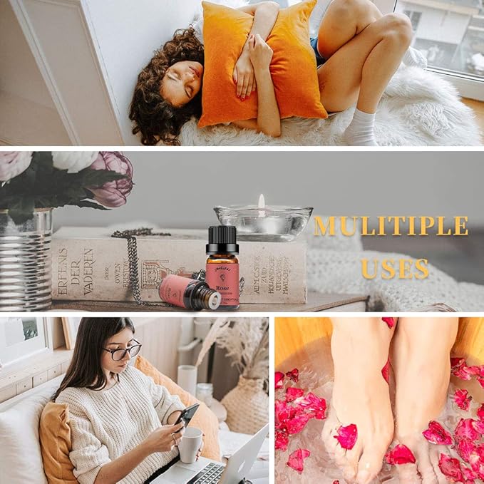 yethious Rose Essential Oil Organic Flower Natrual Peony Essential Oil for Diffuser, Skin Care, Soap/Candles Making - 2 X 10ML Essential Oil Set Gift