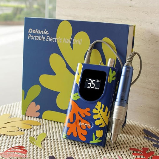 Delanie Professional Nail Drill High Torque 35000 RPM Rechargeable Portable Electric Nail File Filer for Acrylic Gel with Cuticle Bits, Salon Manicure Tool, Matisse Blue