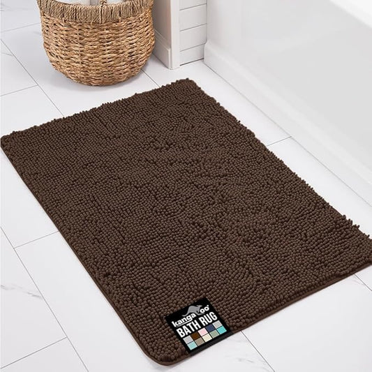 KANGAROO Bathroom Rugs, Chenille Soft Absorbent Bath Rug, Shaggy Shower Mat, Quick Dry Machine Wash Bathmat, Plush Carpet Mats for Tub, Bathtub and Room Home Decor Accessories, 36x24, Brown