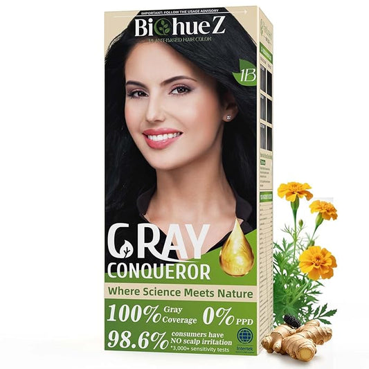 Permanent Hair Dye Gray Coverage Hair Dye PPD-Free Permanent Hair Color for Women 1B Obsidian Noir Black Natural Black