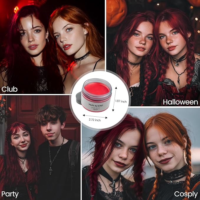 Red Temporary Hair Color Wax - SOVONCARE Washable Hair Dye for Men & Women, All-Day Hold Disposable Hair Styling Clays for Party, Cosplay & Daily 4.23 oz