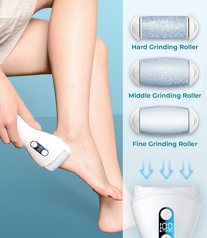 Electric Callus Remover for feet,Rechargeable Foot File Electronic Pedicure Tools Kit for Calloused Removal, Waterproof Electric Foot Scrubber Duty Feet Care for Heels Dead Skin,Blue