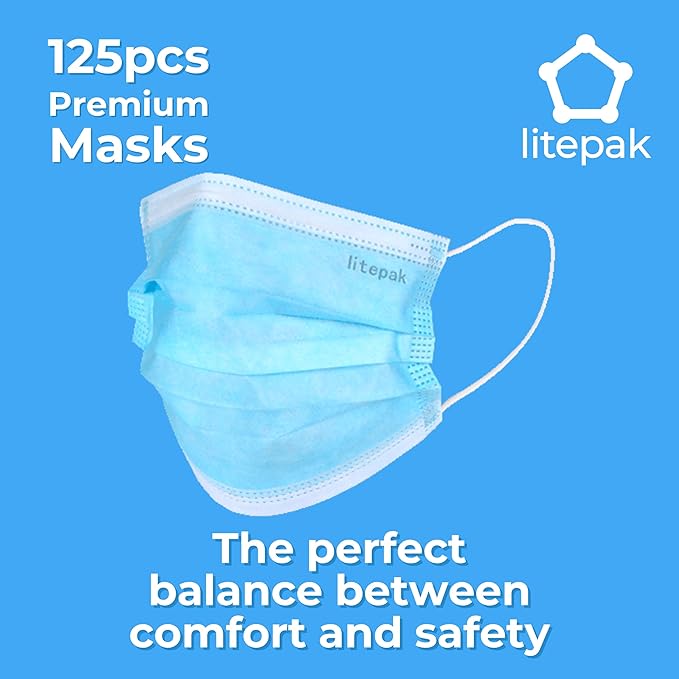 Litepak 125-Pack Disposable Face Mask Premium Comfort Earloops with Dispenser Box
