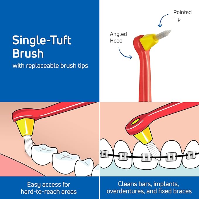 TePe Interspace Angled Soft Toothbrush for Braces with Single-End Tuft and Removable Head, 12 Pack