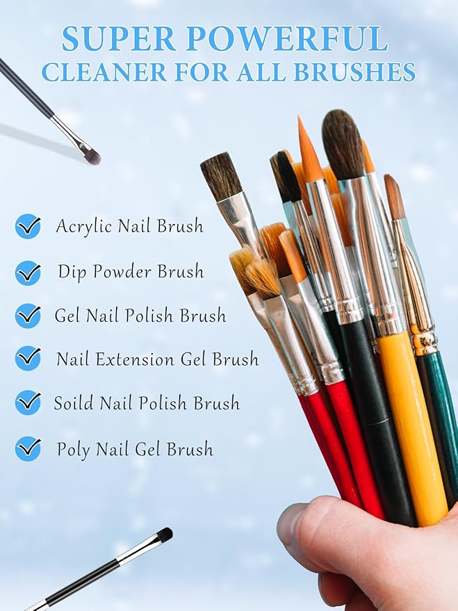 EBANKU 120ml Acrylic Nail Brush Cleaner, 3 in 1 Nail Art Brushes Conditioner Nail Brush Clean Solution Quickly Clean With Glass Cup and Scrub Brush for Solid Gel Polish/Nail Extension Gel