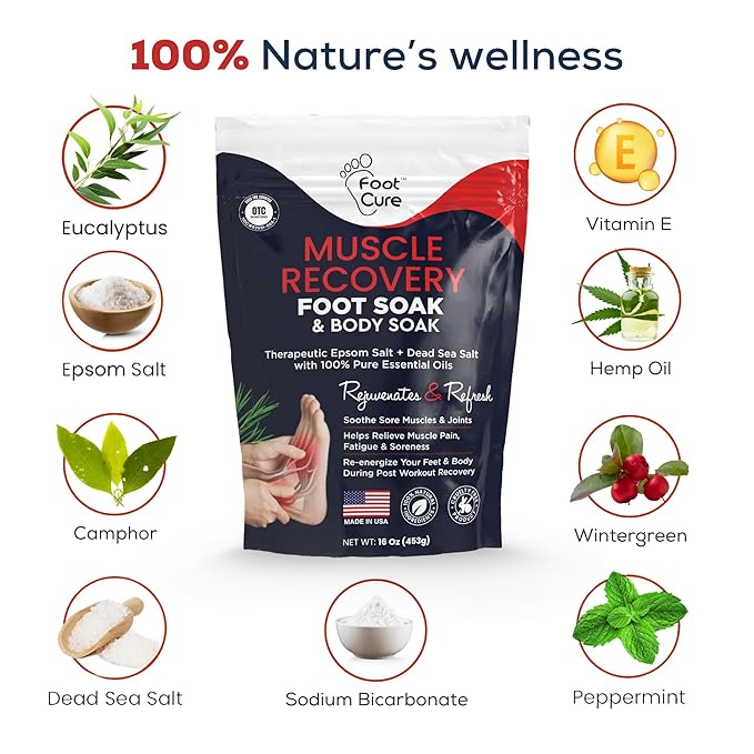 FOOT CURE Muscle Care Foot Soak with Epsom Salts – Refreshing Blend for Relaxation & Foot Care – Helps Soften Skin – Soothes Tired Feet, Invigorating Scent, Spa Pedicure – 16 oz (Pack of 2)