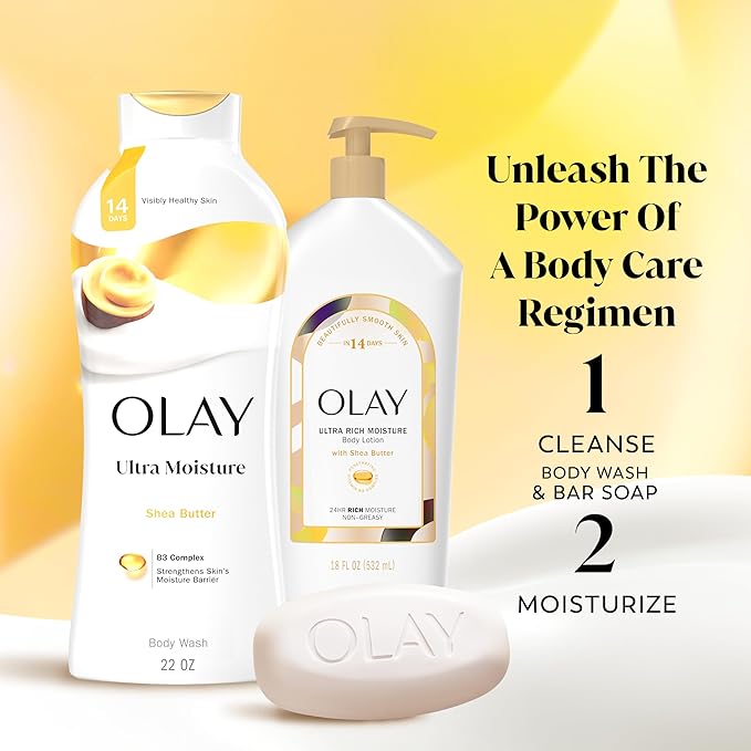 Olay Beauty Bar, Ultra Moisture,10x More Moisturizers, Nourishing Conditioners, Smooth & Gentle on Skin, Vitamin B3 Complex, For All Skin Types, Shea Butter Scent, 3.17 oz, (Pack of 48)