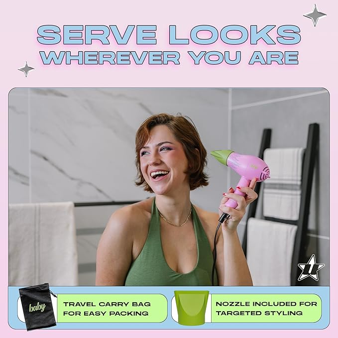 Travel Hair Dryer – Lightweight, Portable Dual Voltage Mini Blow Dryer for Women and Men with Foldable Handle, and Nozzle for Targeted Styling - Works on Short and Long Hair