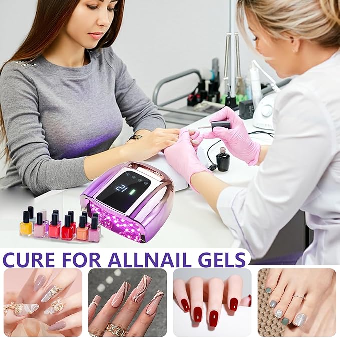 Professional Rechargeable UV LED 96W Portable UV Light for Nail Lamp Machine with Removable Stainless Steel Bottom,4 Timer Setting and Smart Sensor Nail Dryer (Purple)