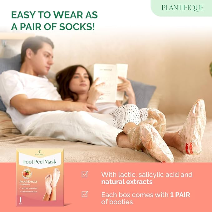 PLANTIFIQUE Foot Peeling Mask 1 Pack | Dermatologically Tested Repairs Heels & Removes Dry Dead Skin for Baby Soft Feet | Exfoliating Foot Peel Mask for Dry Cracked Feet | Peach