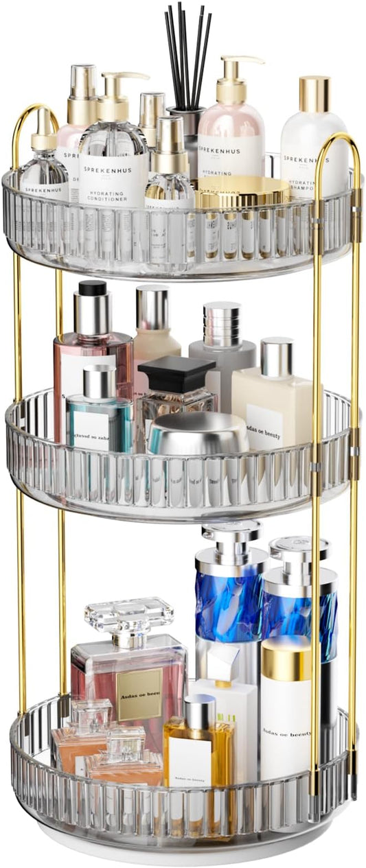GTI 360°Rotating Makeup Organizer, 3 Tier Large Capacity Perfume Cosmetics Skincare Vanity Organizers,Bathroom Counter Organizer, Dresser Spinning Countertop Organizer and Storage for Women (Grey)