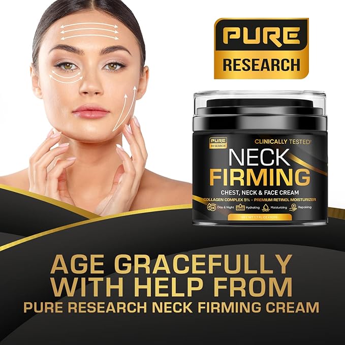PURE RESEARCH Neck Firming Cream - Anti Wrinkle Cream Day & Night Face Neck and Décolleté Cream - Moisturizing, Lifting & Hydrating