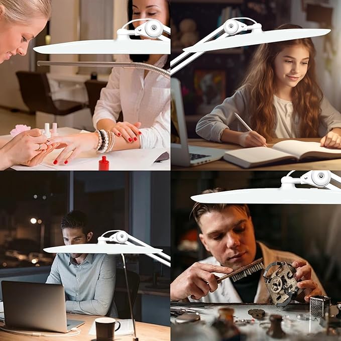 3500 Lumen Led Desk Lamp, 38W Nail Tech Table Lamp Adjustable High Light Dimmable Task Lamp for Home Office Beauty Salon Workbench, Shadowless Lighting - Luxury White (Universal Manicure Table Clamp)