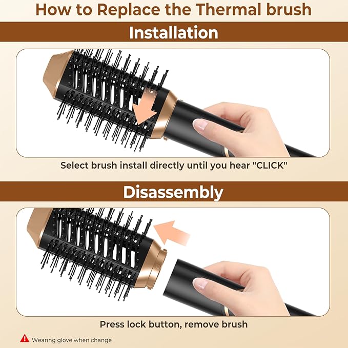 6 in 1 Hair Dryer Brush, Foldable Blow Dryer Brush with Air Styler Curler Wrap, Detachable Hot Air Brush Dry,Volumize, Straight,Curl, Negative Ion Brush Blow Dryer with Diffuser, Hair Styler Tools