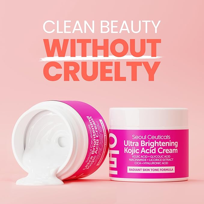 SeoulCeuticals Korean Kojic Acid Cream Dark Spot Remover + Glycolic Acid + Niacinamide + Cica + HA Moisturizer - Cruelty Free K Beauty Skincare 2oz