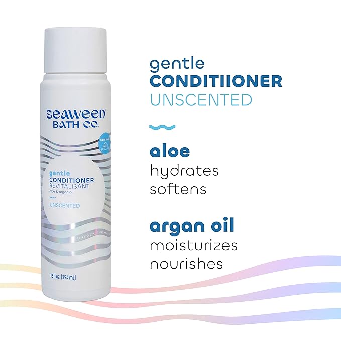 Seaweed Bath Co. Gentle Conditioner, Unscented, 12 Ounce, Sustainably Harvested Seaweed, Aloe, Argan Oil, for Sensitive Scalps
