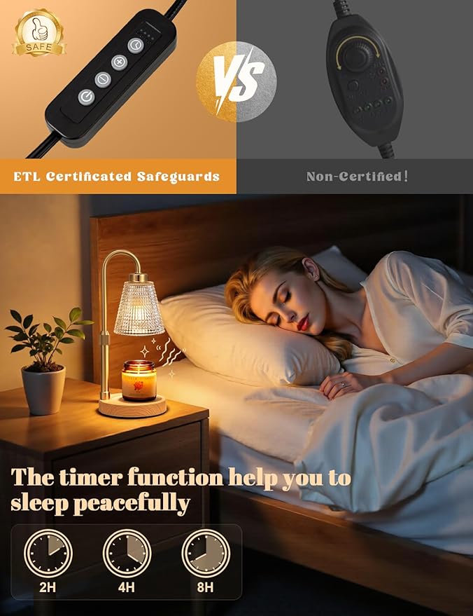 Innqoo Wood Color& Clear Candle Warmer Lamp with Timer, Dimmable Candle Warmer for Jar Candles, Height Adjustable Wax Melts Warmer, Birthday Gifts for Women Mom, House Warming Gifts New Home Decor