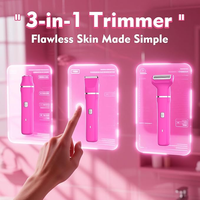 Electric Bikini Trimmer for Women Gifts for Her - 3-in-1 Rechargeable Waterproof Shaver Razor, Cordless Pubic Hair Remover, Precision Groomer Painless Portable Wet Dry Personal Care Tool