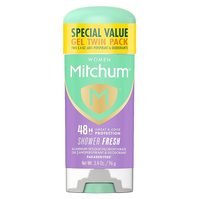 Mitchum Women’s Antiperspirant Deodorant Gel Stick, Shower Fresh Scent, 48HR Sweat & Odor Protection, Triple Odor Defense, Alcohol-Free, 3.4 oz (Pack of 2)
