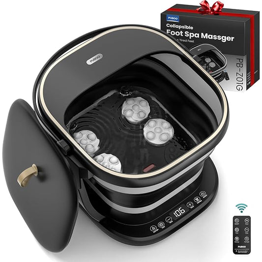 Puboo Collapsible Foot Spa Bath Massager with Heat, 95-115°F Precise Temp Control, Motorized Massage Rollers, Heated Foot Bath Soak Tub, Fits US Men’s Size 11, Gift for Christmas, Thanksgiving