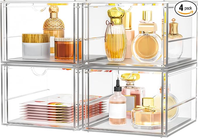 Versatile Acrylic Makeup Organizer, Drawer Organizer - Transparent Desktop Storage for Cosmetics, Office Supplies & More - Clear Organizer for Home & Office Use