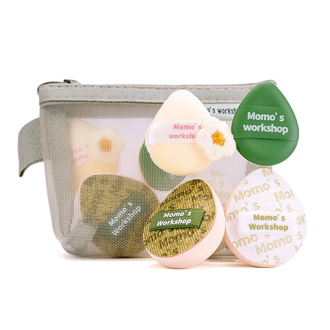 Mini Denim Makeup Sponge Set,Mini Makeup Blenders Sponge for Concealer/Blush/Highlighter, Perfect for Detail Work & Travel,4pcs Green Mini Concealer Puffs with Travel Pouch