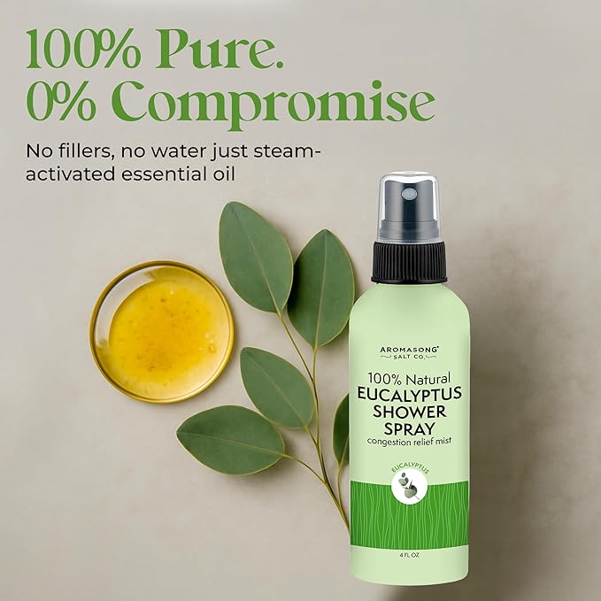 Aromasong Eucalyptus Shower Spray Aromatherapy – 100% Natural Eucalyptus Spray for Shower – Made in USA, Pure Essential Oil Mist for Sinus Relief & Spa-Like Steam, 4 fl oz