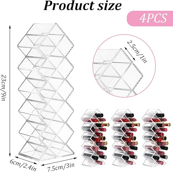 4 Pcs Lipstick Holder Organizer 16 Spaces Acrylic Stackable Fish Shape Lipstick Tower, Lip Gloss Storage Stand, Lipsticks Organizer Case Vertical for Lipgloss Organizers Makeup Vanity Display, Clear