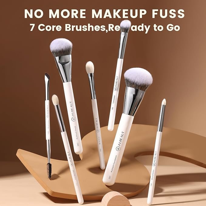 Makeup Brushes Set, Albeaut 7Pcs Face Eyeshadow Brushes Kit with Preminum Bristles Liquid Foundation Concealer Blending Tools Professional & Travel Bag