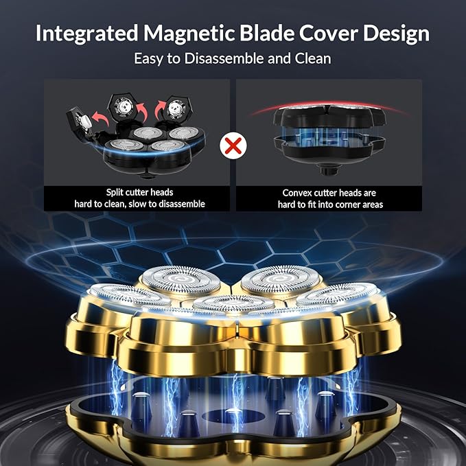 Head Shavers for Bald Men - 7D Arc Electric Razor with Magnetic Detachable Head, Waterproof Wet Dry 5-in-1 Electric Shaving & Grooming Kit, LED Display Rechargeable Head & Body Hair Shaver, Gold