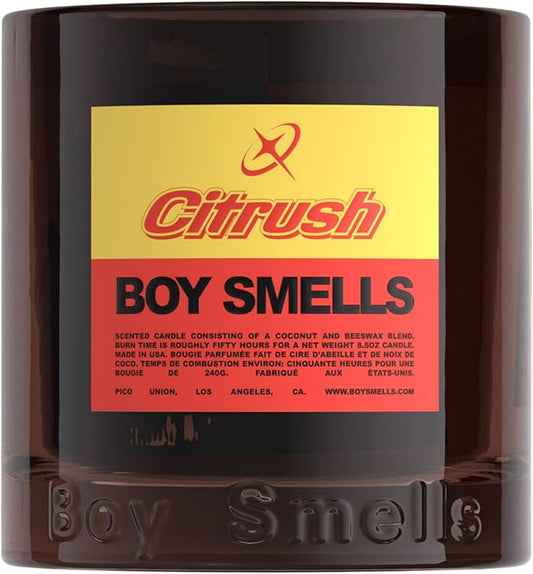 Boy Smells Citrush Candle – Bright Citrus Aroma – Warm Musk Finish – Pomelo Oil – Clean Burning Scented Candle – Long-Lasting Fragrance Throw – Vegan Soy Wax Blend – 8.5oz Glass Jar
