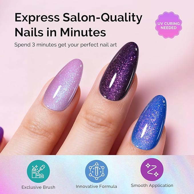 MelodySusie 7.5ML Glitter Gel Nail Polish Set, 6 Colors Chameleon Sparkle Gel Polish Kit Aurora Blue Purple Green Shimmer Gel Polish Gifts for Women Nail Art Manicure Salon DIY Nail Design at Home