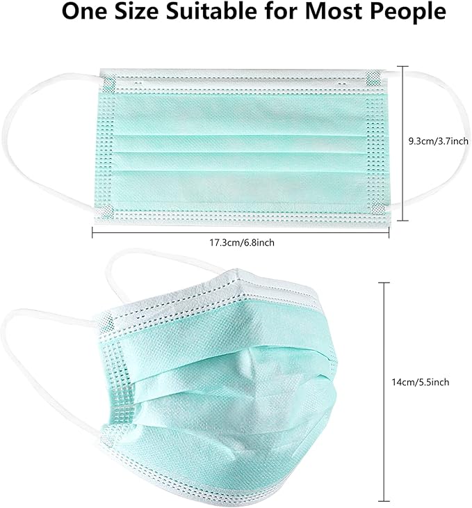 akgk Disposable Face Masks 100Pcs, 3 Layer Protective Face Mask Green Face Masks