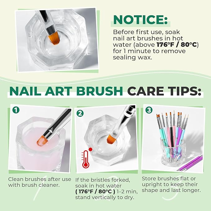 UNA GELLA Nail Art Pens 6PCS Green Color Acrylic Nail Art Design Brush Set with Gel Polish Liner Brushes Double-headed Nail Dotting Tools for DIY Home Salon Manicure Design Supplies